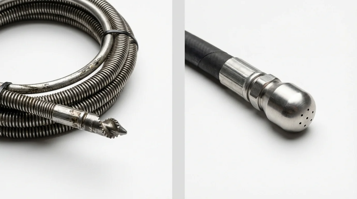 Drain snake cable and hydro jetting nozzle used for drain cleaning in Ridley Park, PA