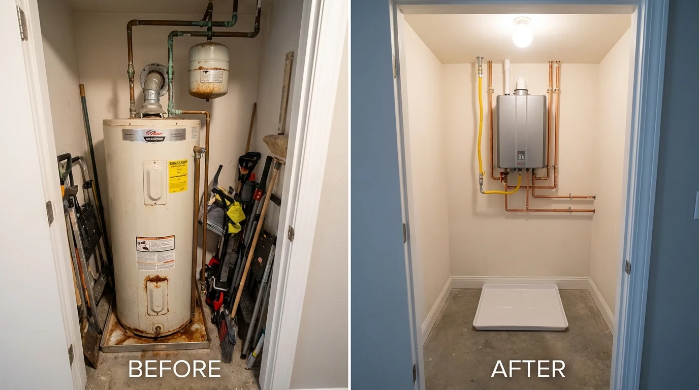 Tank water heater versus wall-mounted tankless unit comparison for Ridley Park, PA homeowners