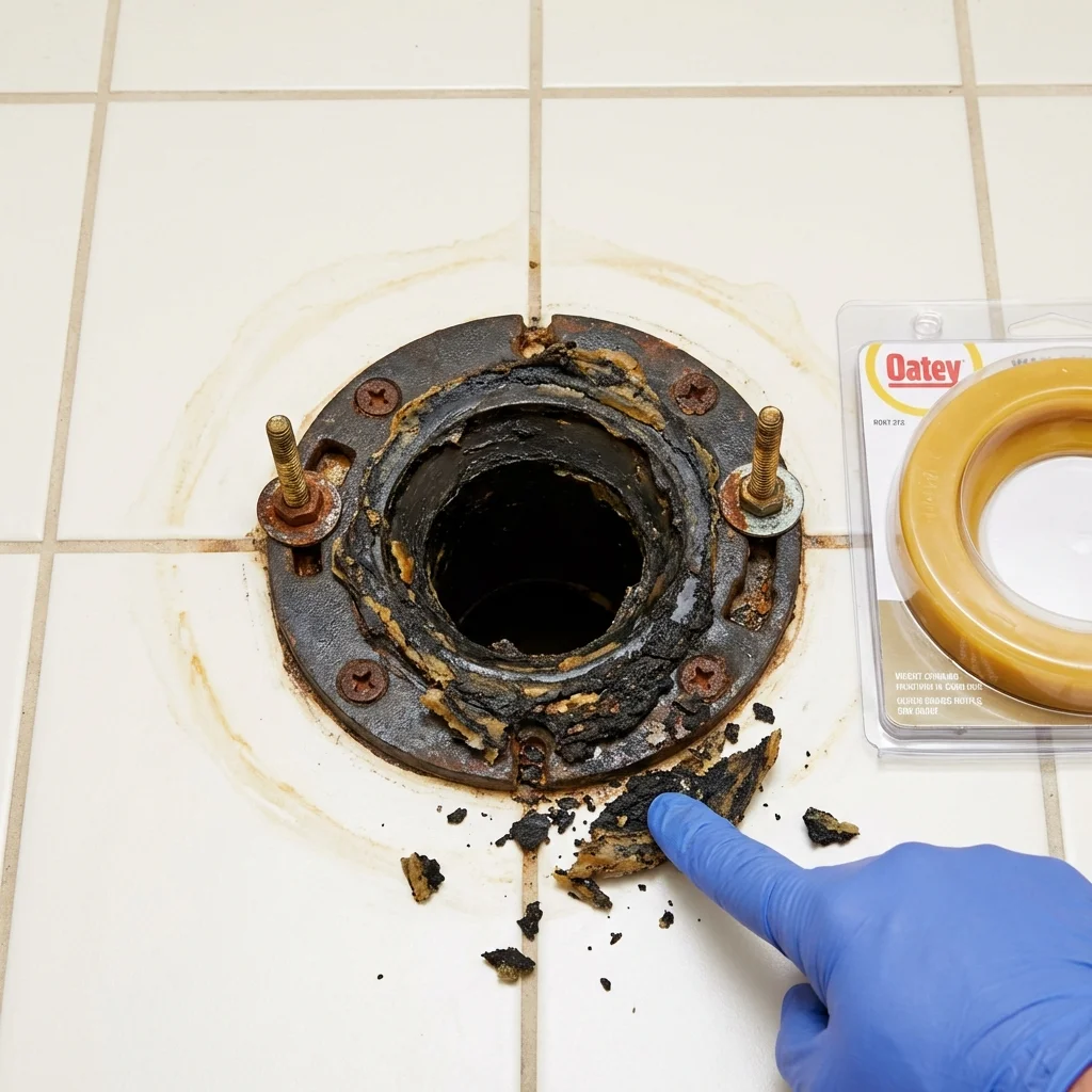 Failed wax ring showing water seepage at the base of a toilet in a Ridley Park, PA home