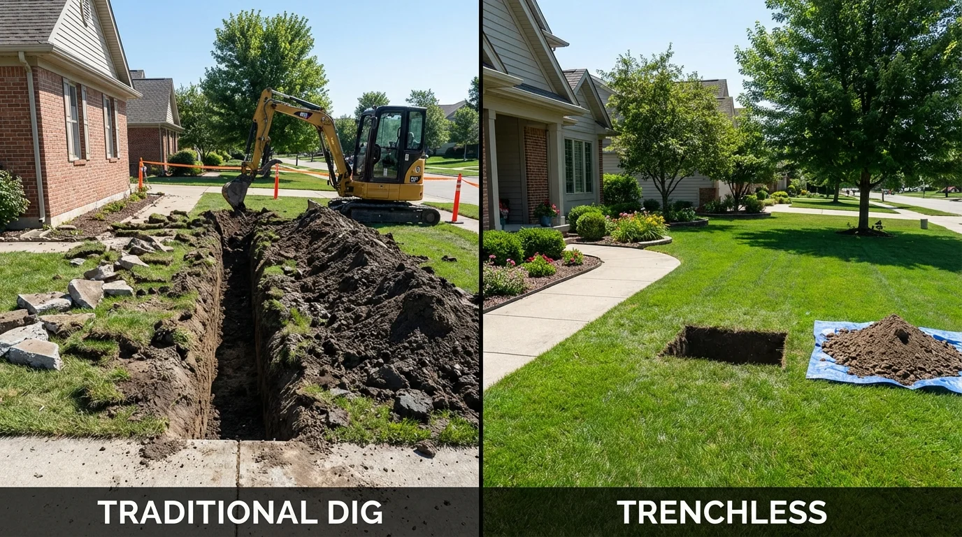 Trenchless sewer repair with minimal yard damage versus traditional excavation in Ridley Park, PA